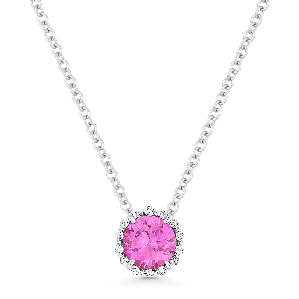 0.71ct Pink Sapphire 16"Pendant Necklace in 14K White Gold