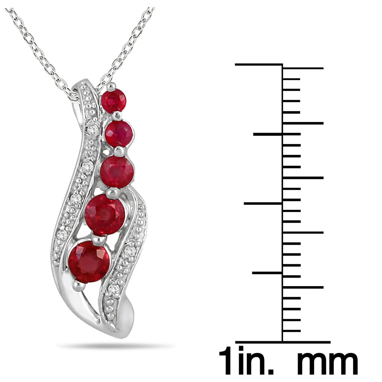 14K White Gold Diamond And Ruby Drop Pendant