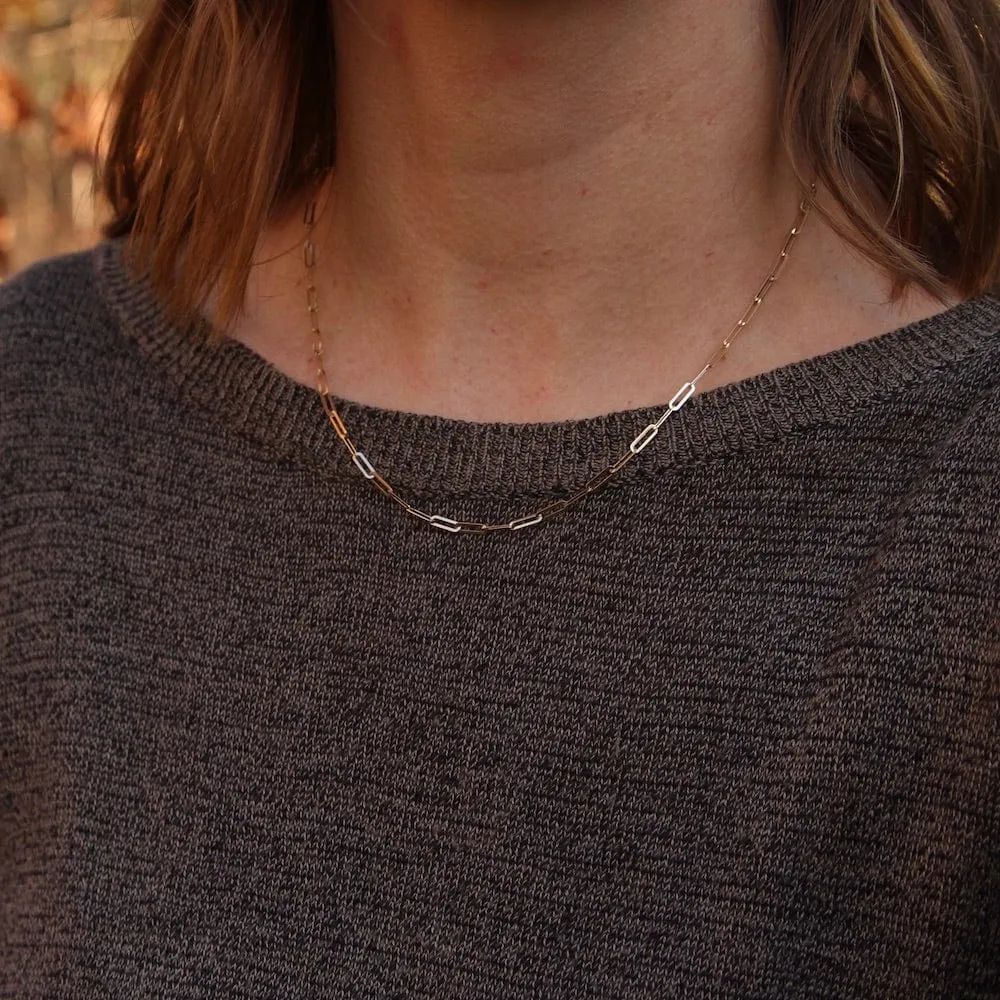 14K Yellow Gold Mini Paperclip Chain Necklace