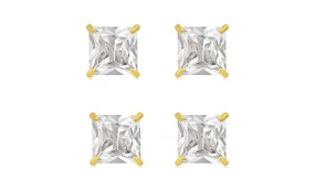18k Yellow Gold Plated 1/2Ct Square Cut White Sapphire Set Of Two Stud Earrings