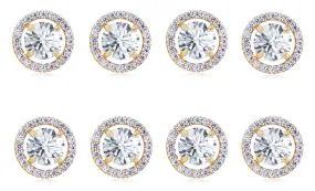 18k Yellow Gold Plated 1Ct Round White Sapphire Set Of Four Halo Stud Earrings