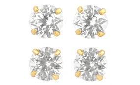 18k Yellow Gold Plated 2Ct Round White Sapphire Set Of Two Stud Earrings