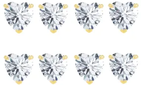 18k Yellow Gold Plated 3Ct Heart White Sapphire Set Of Four Stud Earrings
