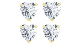 18k Yellow Gold Plated 4Ct Heart White Sapphire Set Of Two Stud Earrings