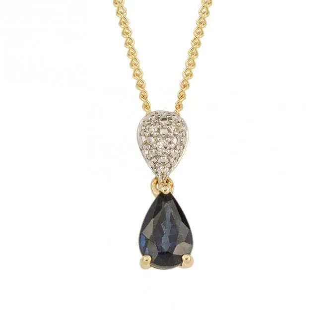 Blue Sapphire and Diamond Yellow Gold Droplet Pendant GP2304L