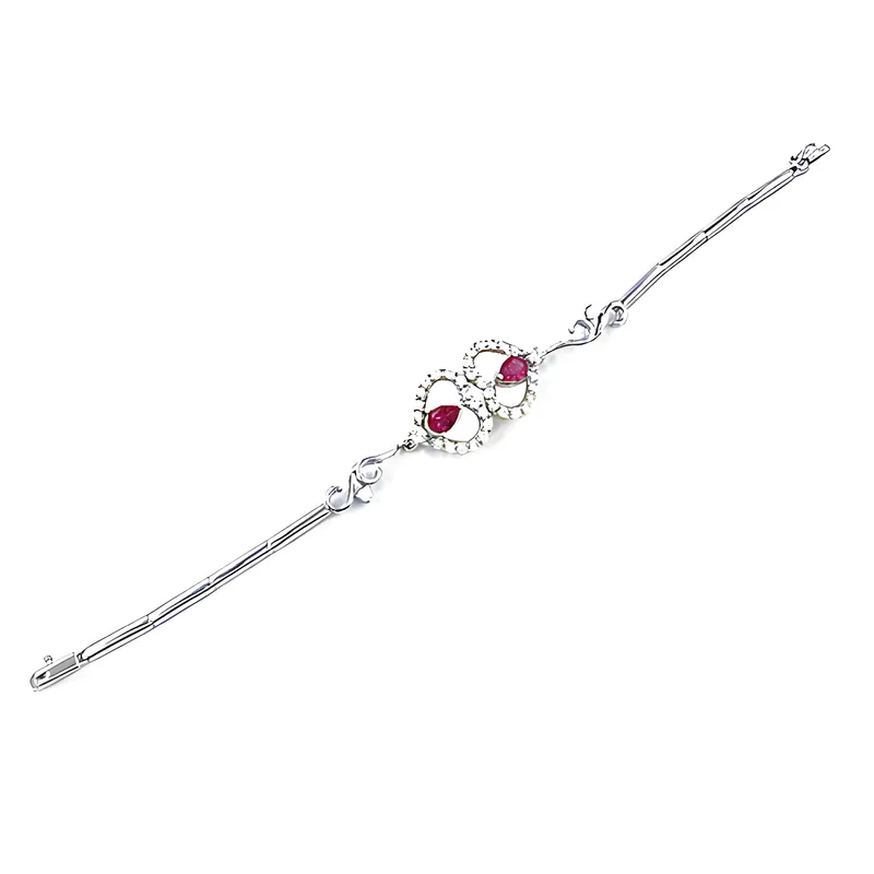 Designer Heart Shape Red Cubic Zirconia Silver Bracelet - Stylish & Pretty CZ Gemstone Jewelry