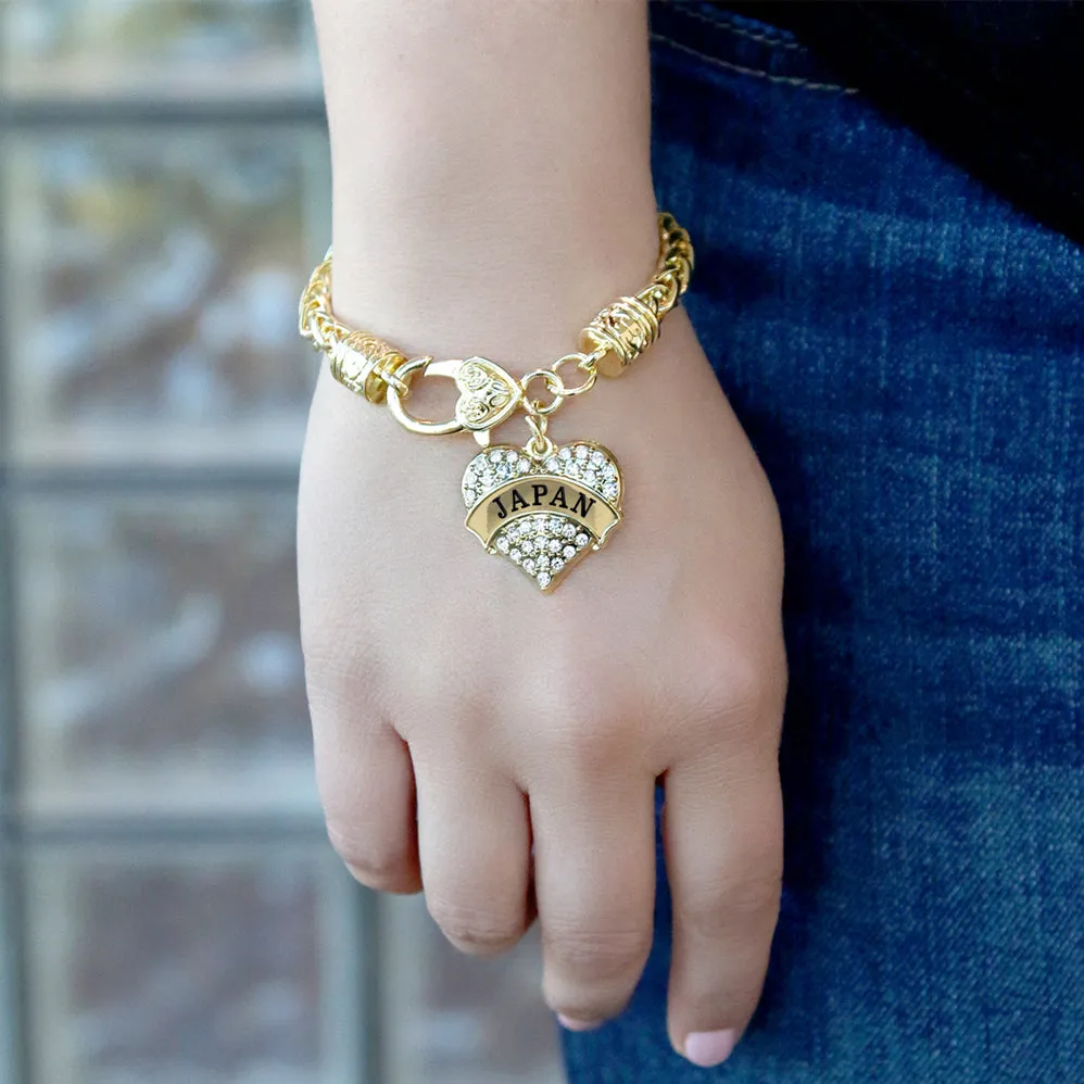 Gold Japan Pave Heart Charm Braided Bracelet