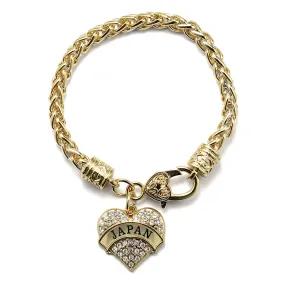 Gold Japan Pave Heart Charm Braided Bracelet