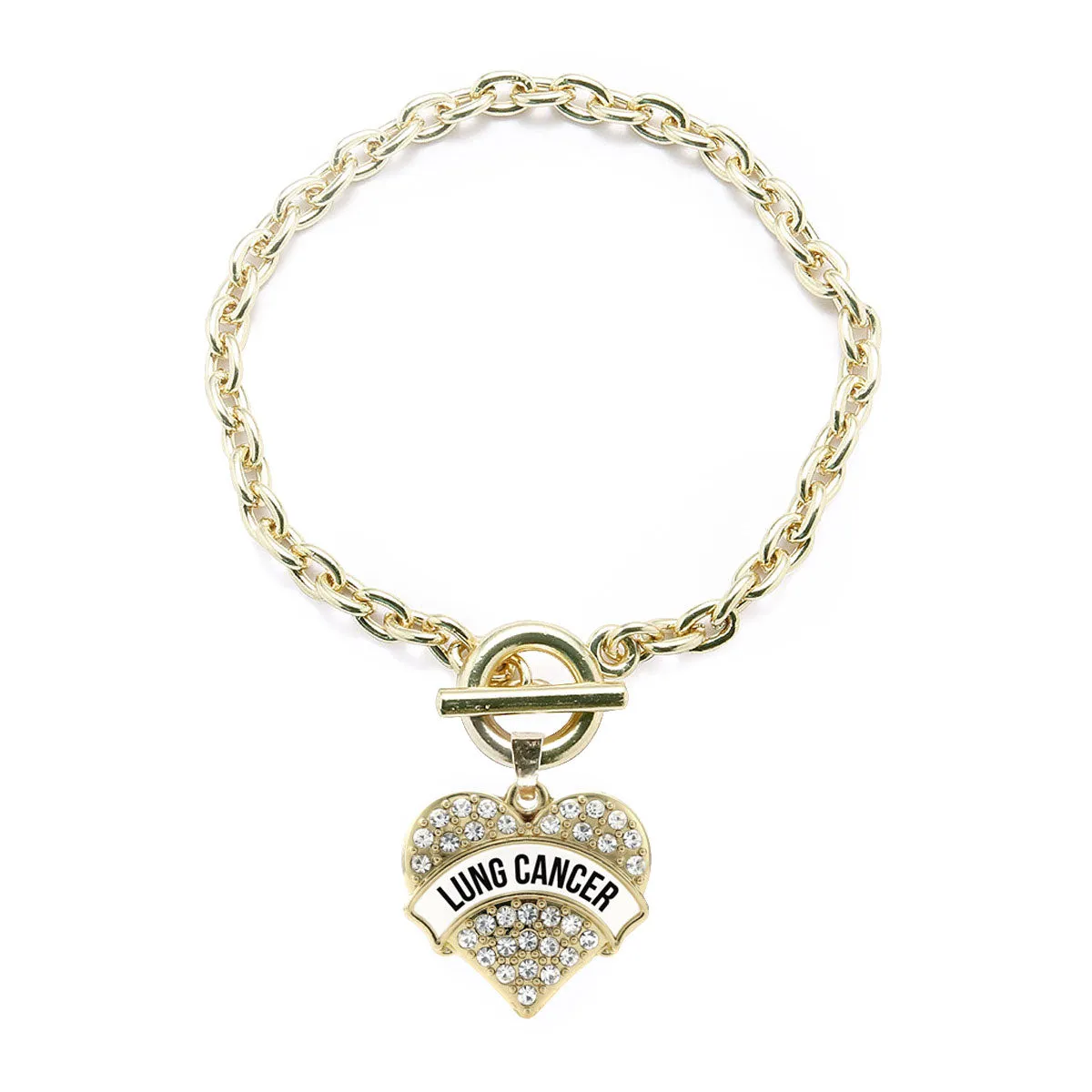 Gold Lung Cancer Awareness Pave Heart Charm Toggle Bracelet