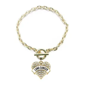 Gold Lung Cancer Awareness Pave Heart Charm Toggle Bracelet
