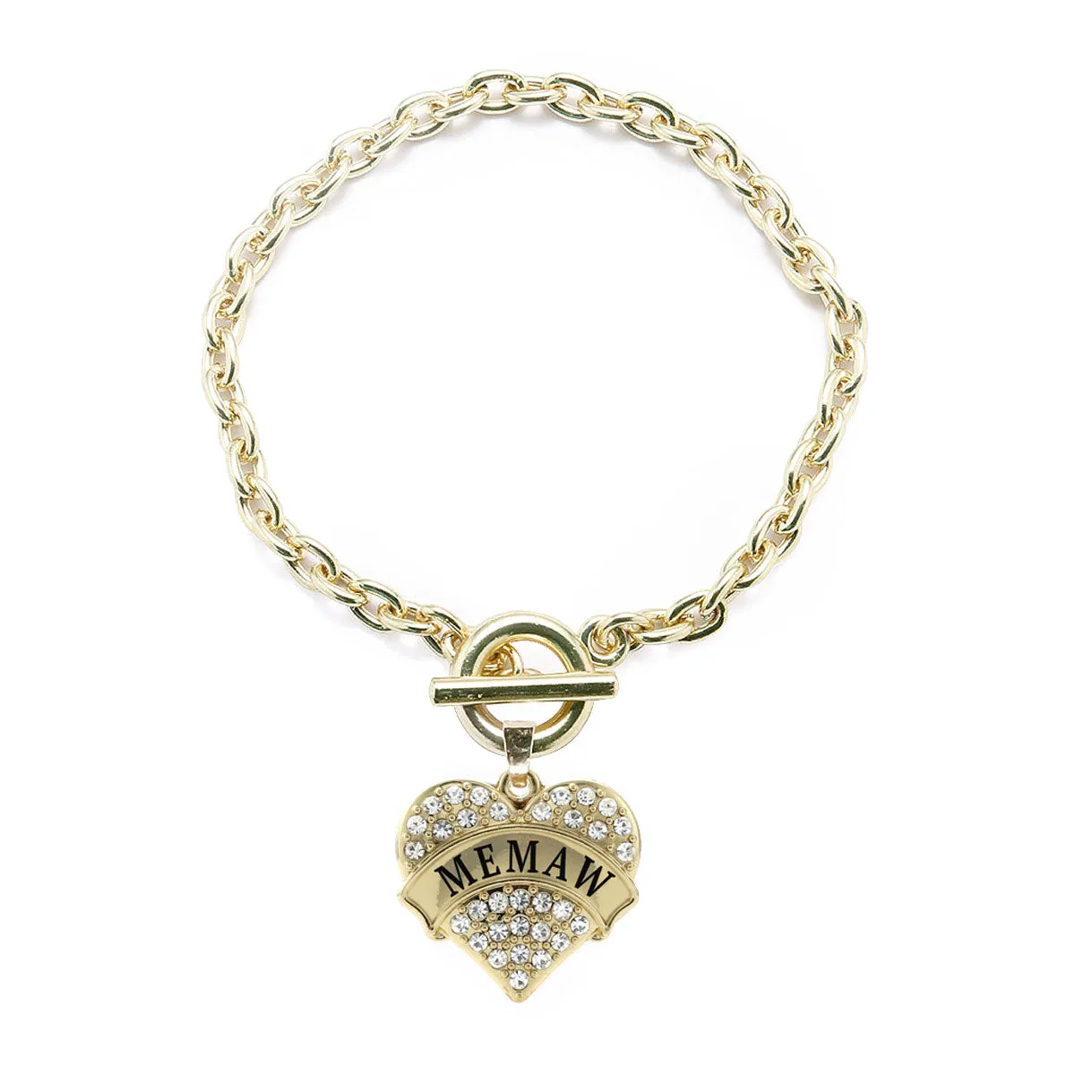 Gold Memaw Pave Heart Charm Toggle Bracelet