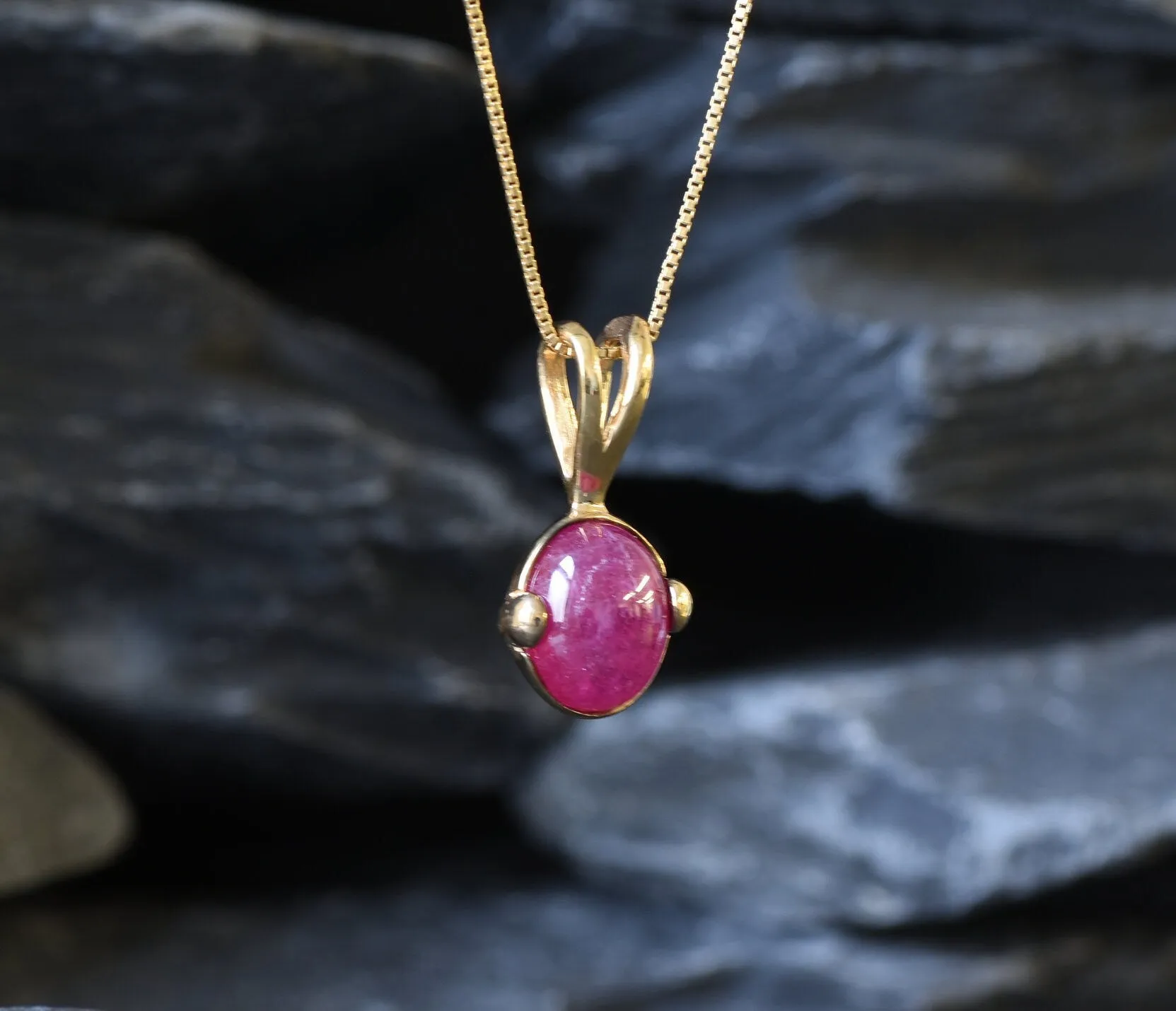 Gold Ruby Pendant - Natural Ruby Necklace, Dainty Red Pendant