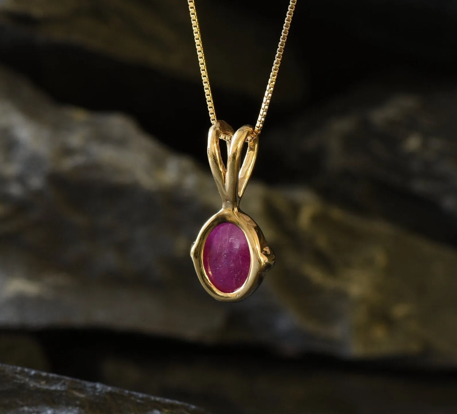 Gold Ruby Pendant - Natural Ruby Necklace, Dainty Red Pendant