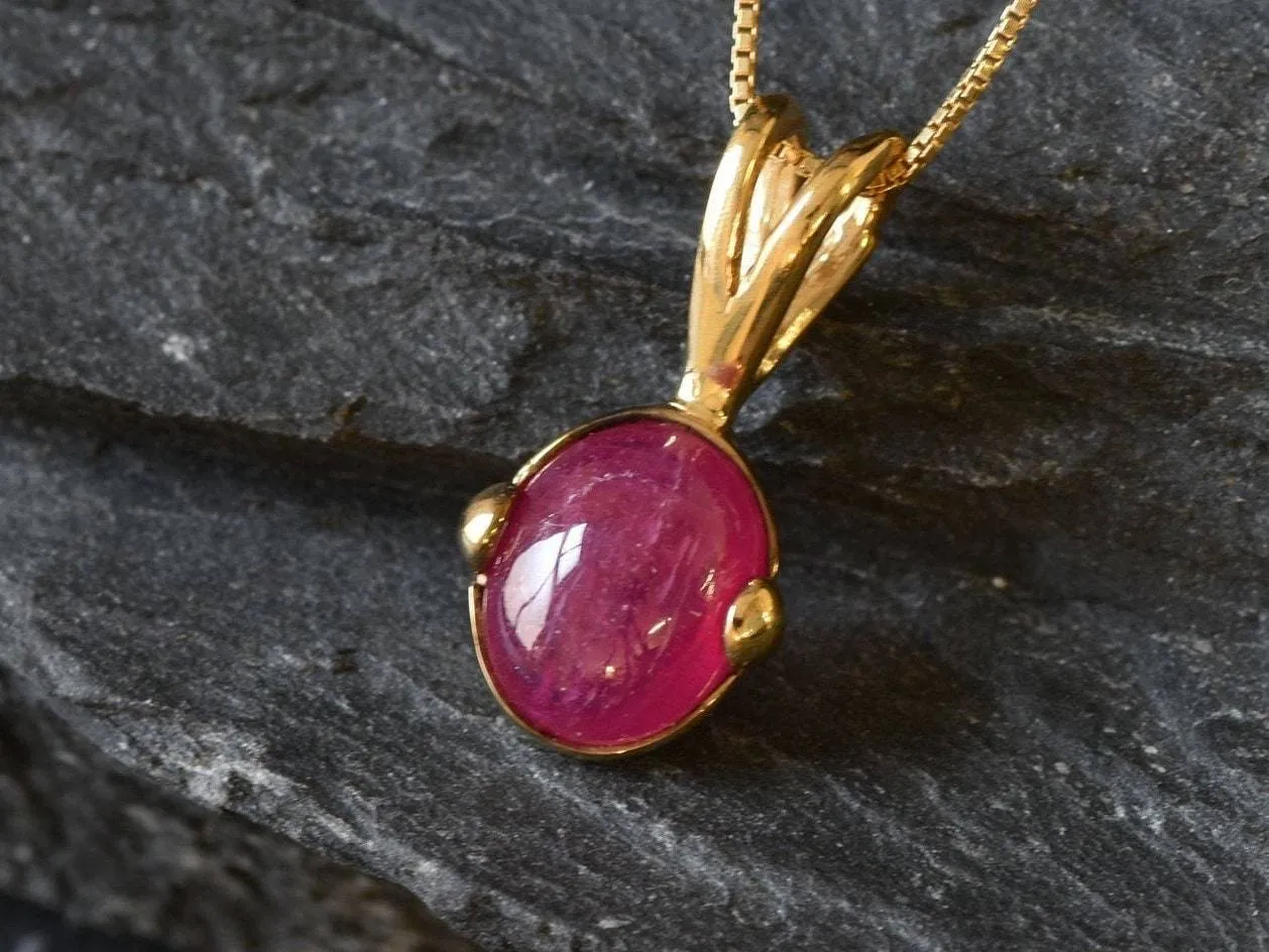 Gold Ruby Pendant - Natural Ruby Necklace, Dainty Red Pendant