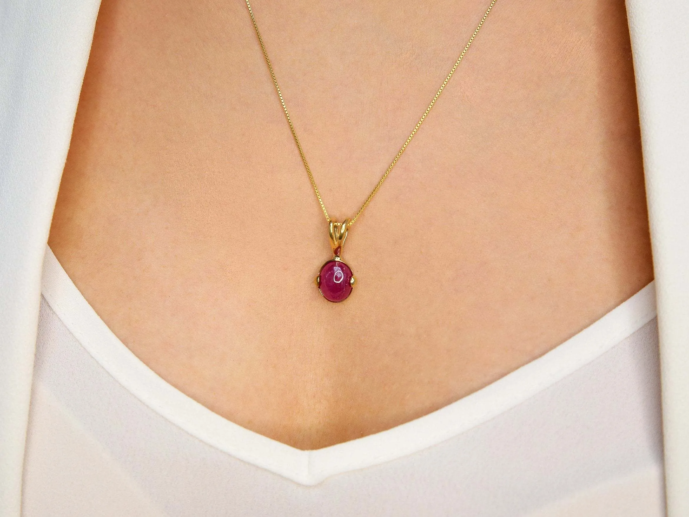 Gold Ruby Pendant - Natural Ruby Necklace, Dainty Red Pendant