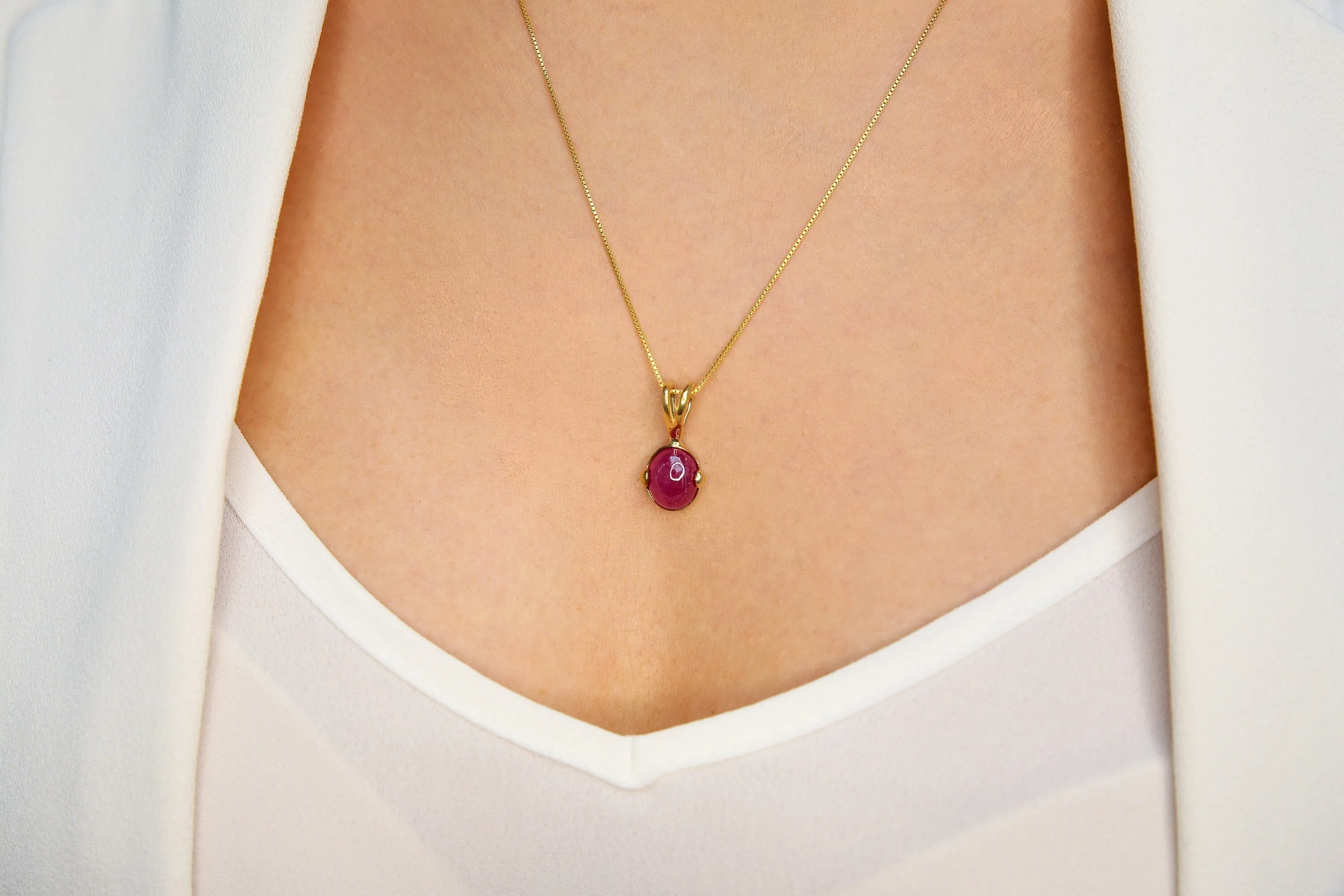 Gold Ruby Pendant - Natural Ruby Necklace, Dainty Red Pendant