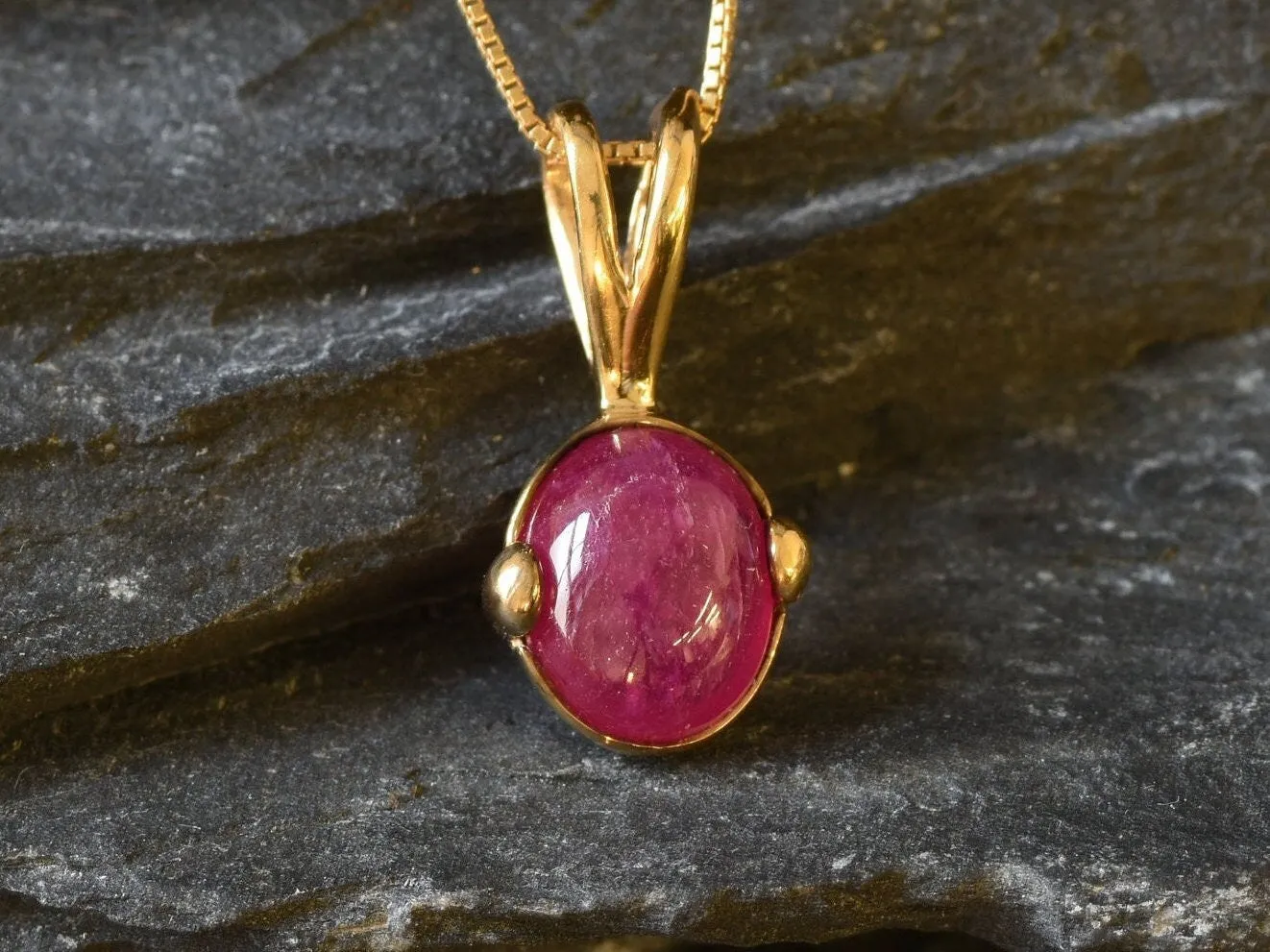 Gold Ruby Pendant - Natural Ruby Necklace, Dainty Red Pendant