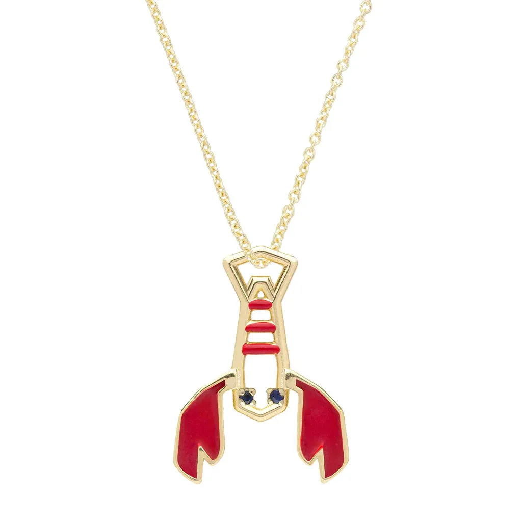 Langosta Necklace in Yellow Gold with Red Enamel and Blue Sapphires