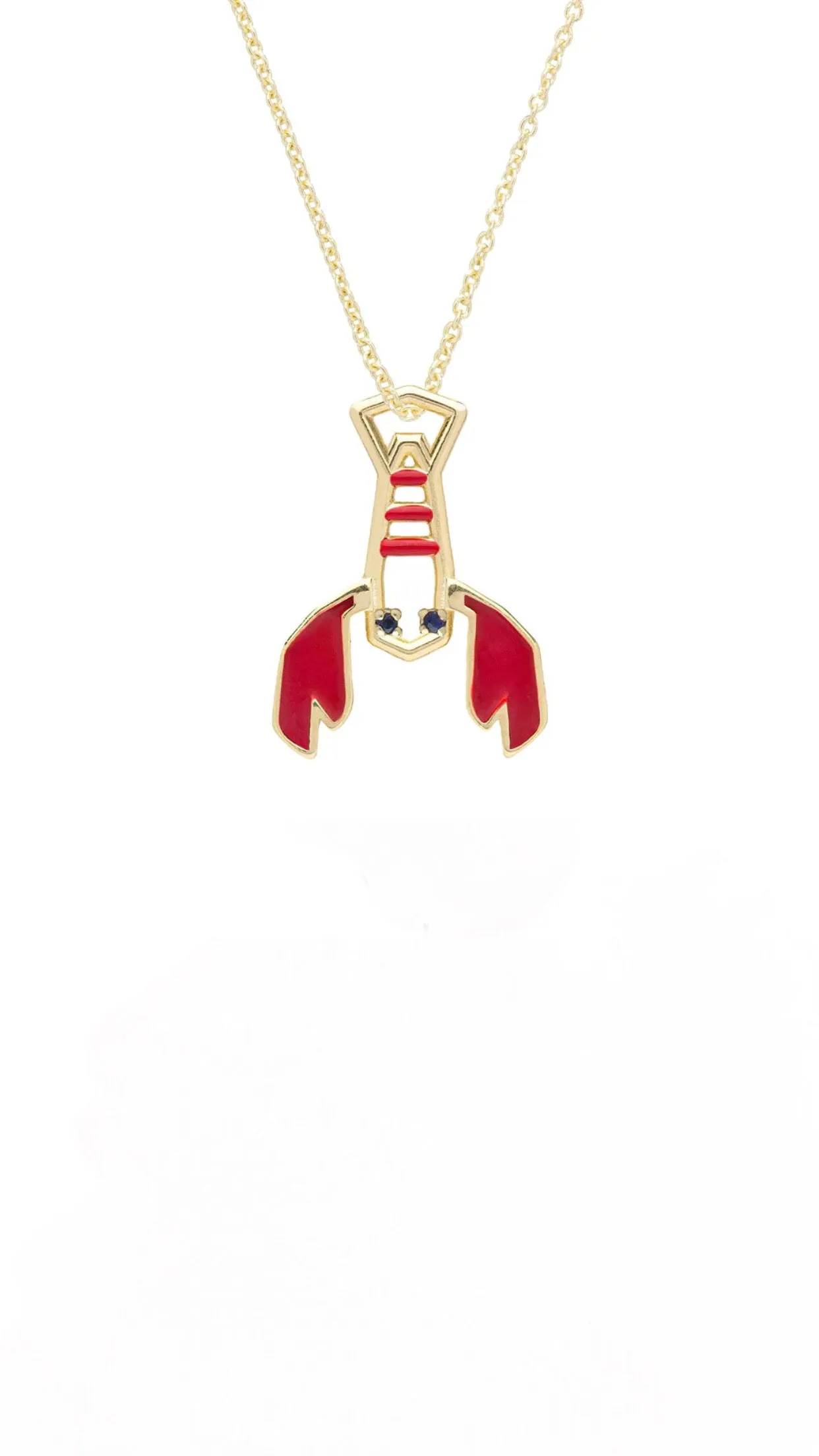 Langosta Necklace in Yellow Gold with Red Enamel and Blue Sapphires