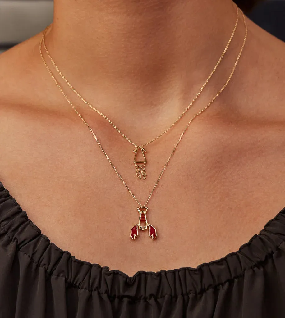 Langosta Necklace in Yellow Gold with Red Enamel and Blue Sapphires