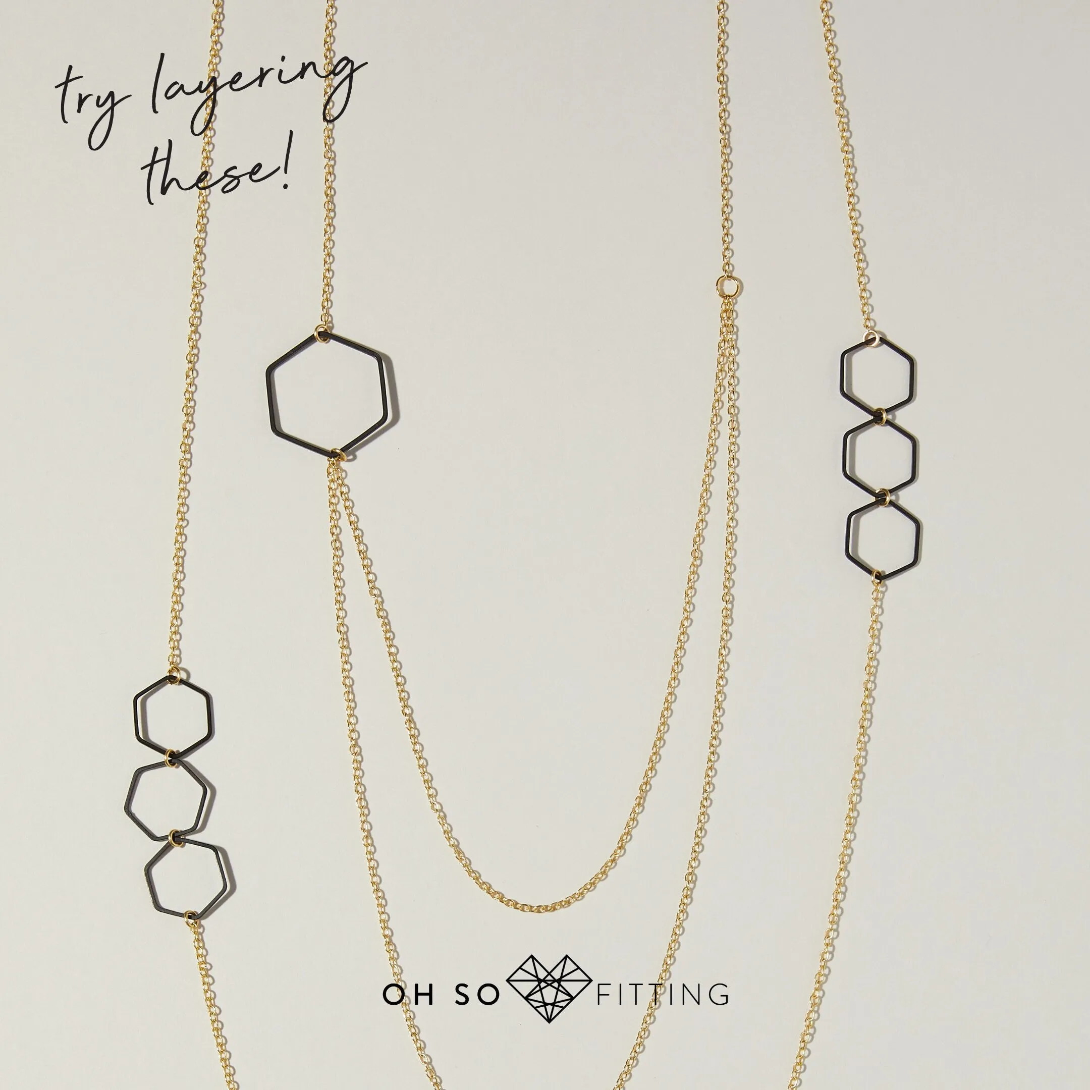 "Le Contour" Layered Black & Gold Hexagon Necklace For Women