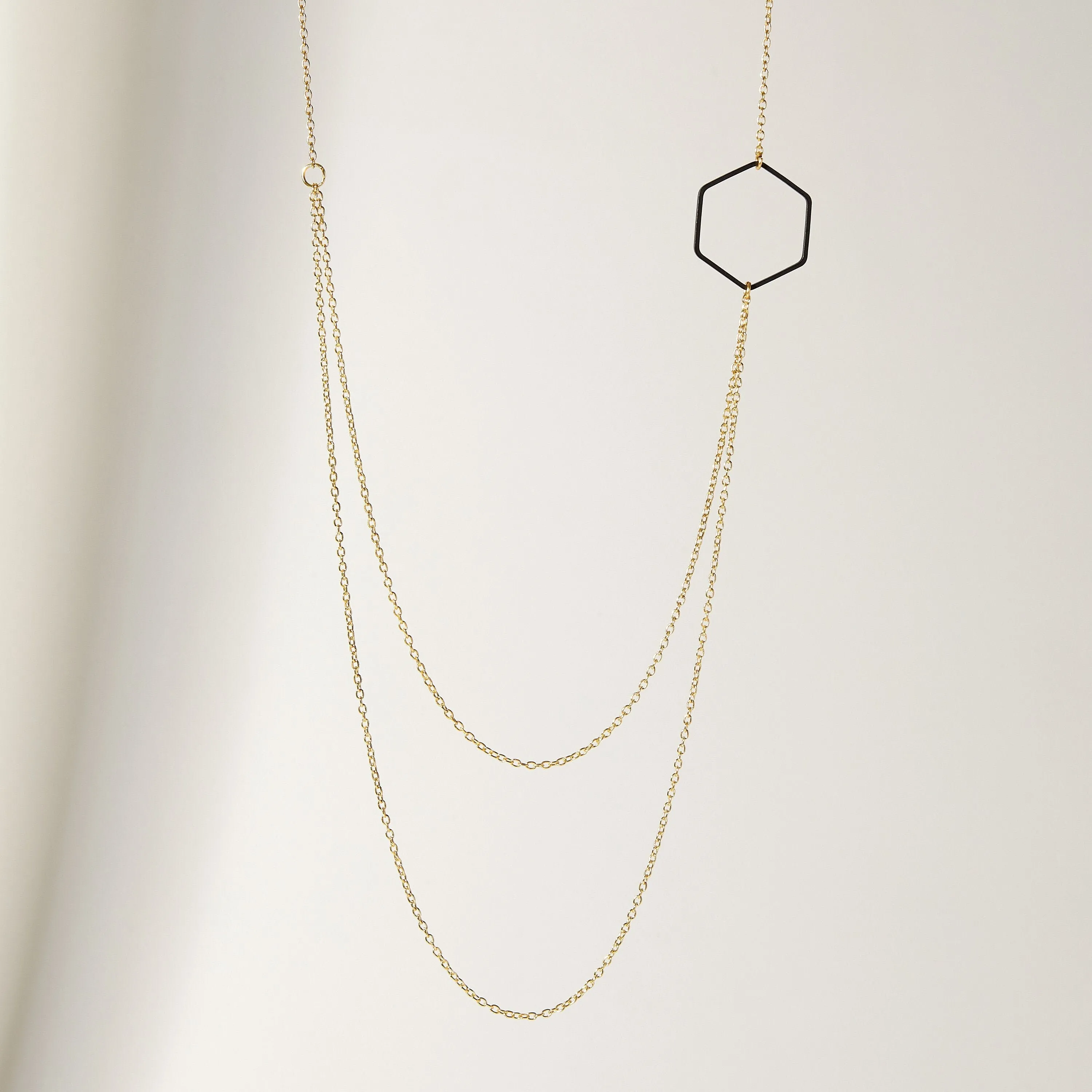 "Le Contour" Layered Black & Gold Hexagon Necklace For Women