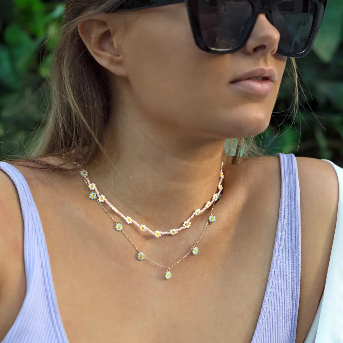 Small Flowers Bead Necklace